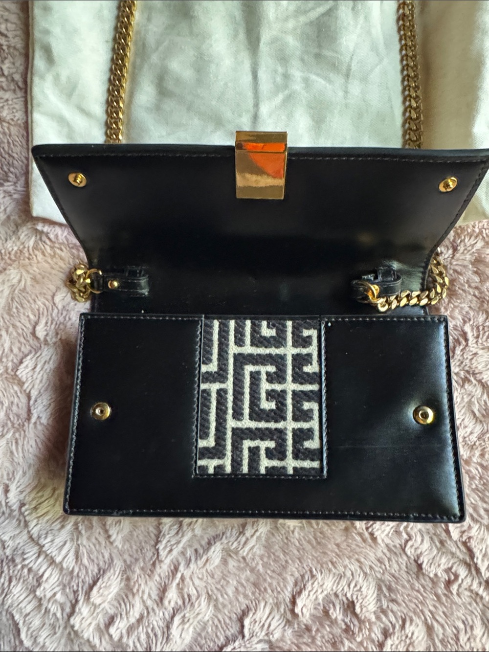 Balmain Black & Cream Monogram Crossbody with Gold Chain - Picture 8 of 13